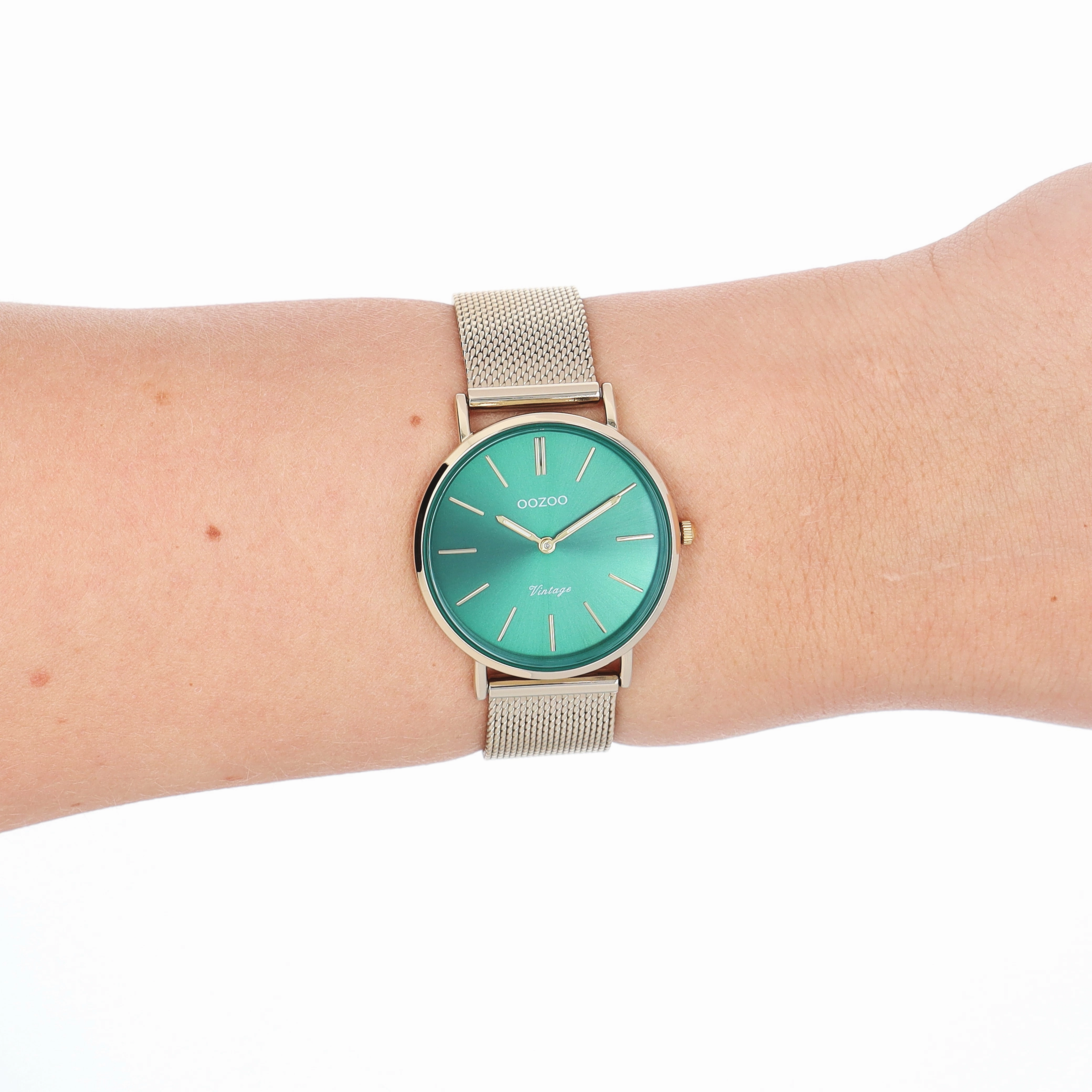 Gold coloured OOZOO watch with metal mesh bracelet - C20296