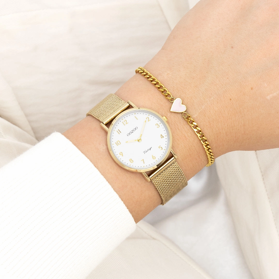 Gold coloured OOZOO watch with metal mesh bracelet - C20347