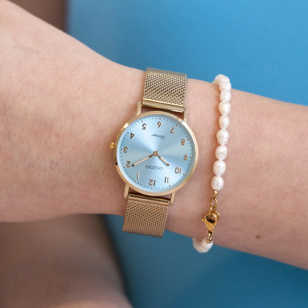 Gold coloured OOZOO watch with metal mesh bracelet - C20348