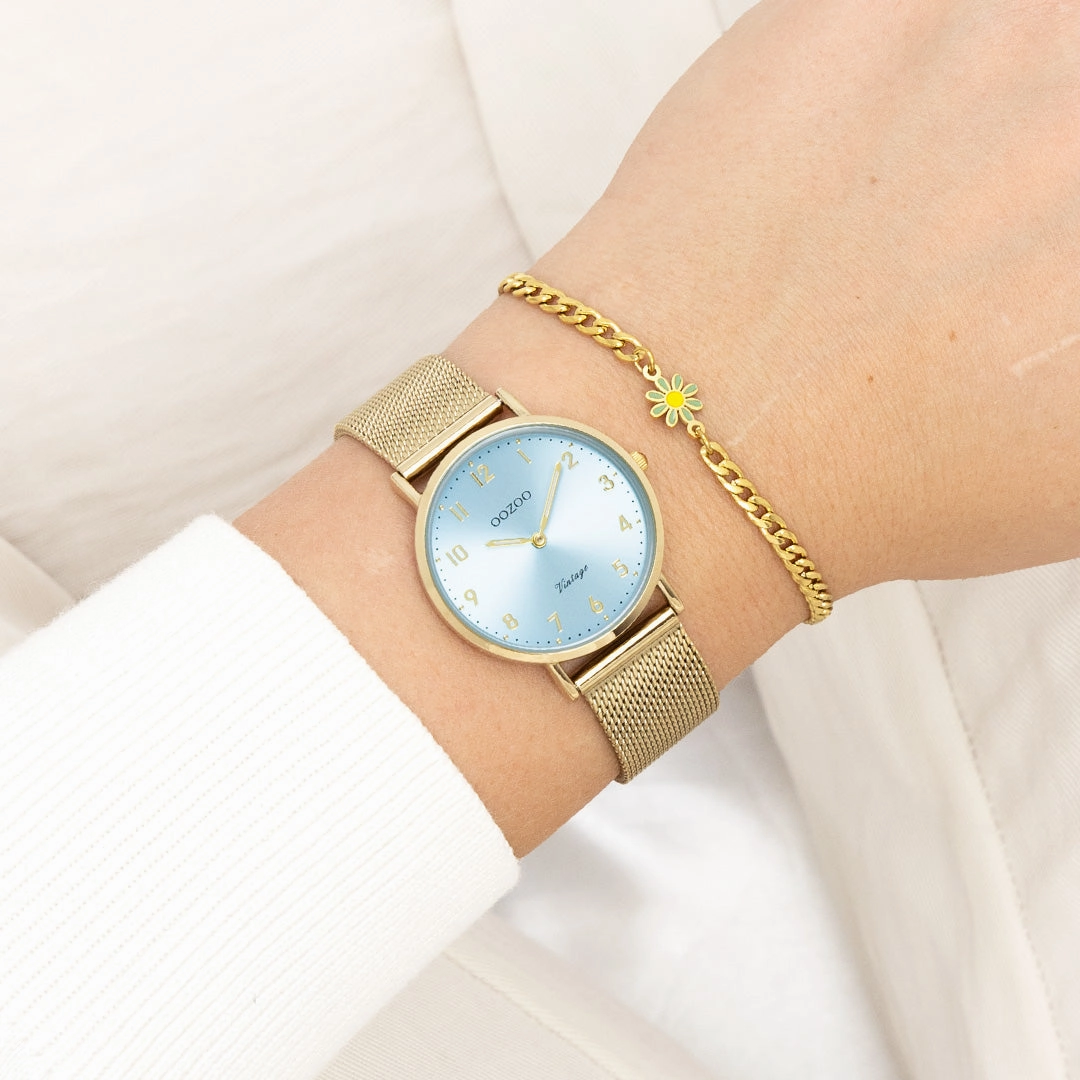 Gold coloured OOZOO watch with metal mesh bracelet - C20348