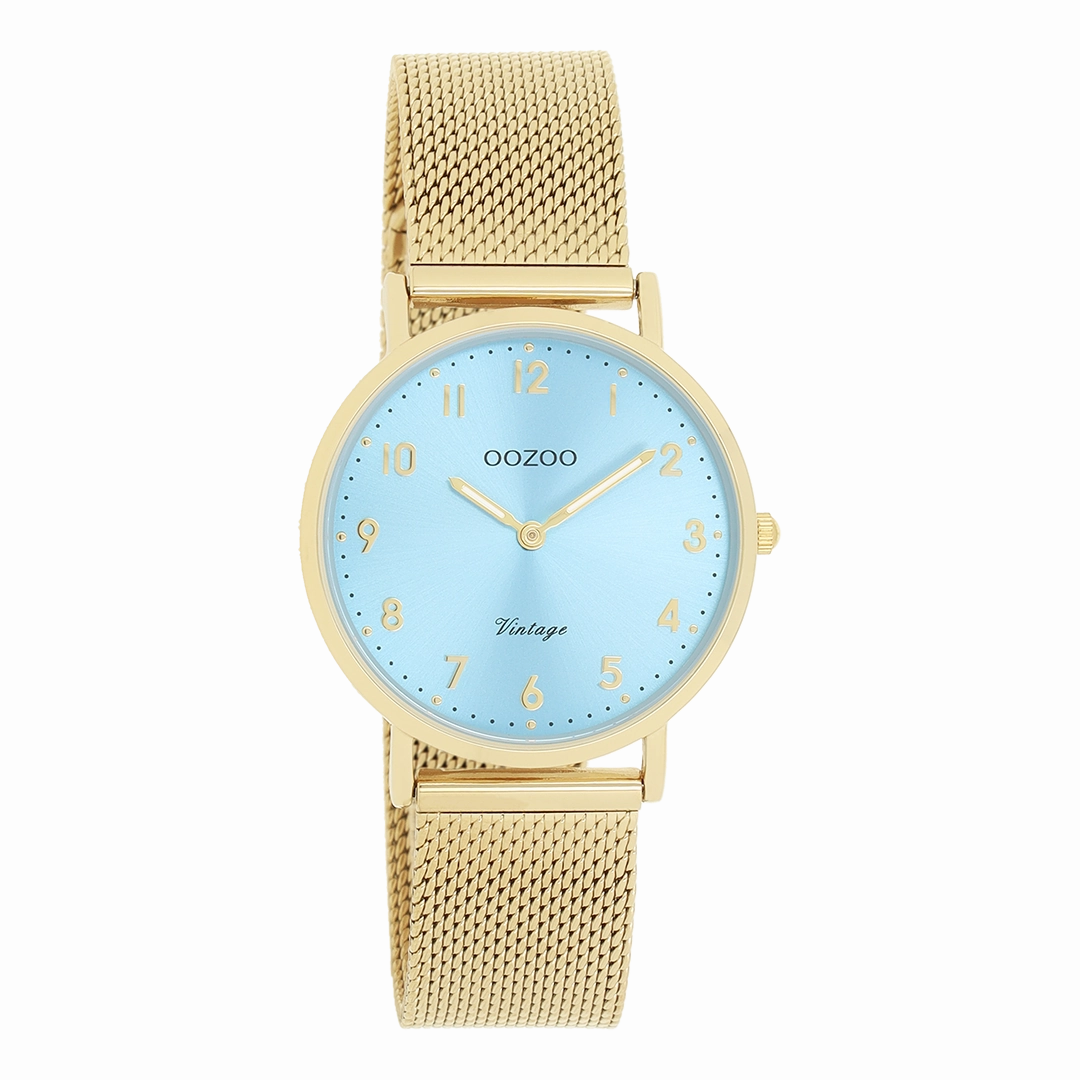 Gold coloured OOZOO watch with metal mesh bracelet - C20348