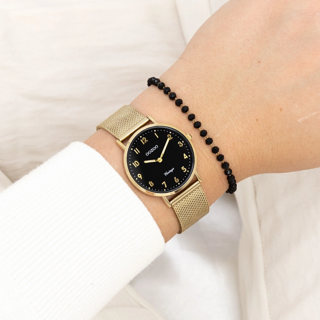 Gold coloured OOZOO watch with metal mesh bracelet - C20349