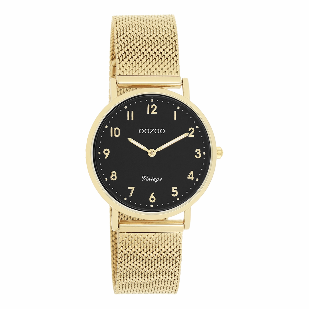 Gold coloured OOZOO watch with metal mesh bracelet - C20349