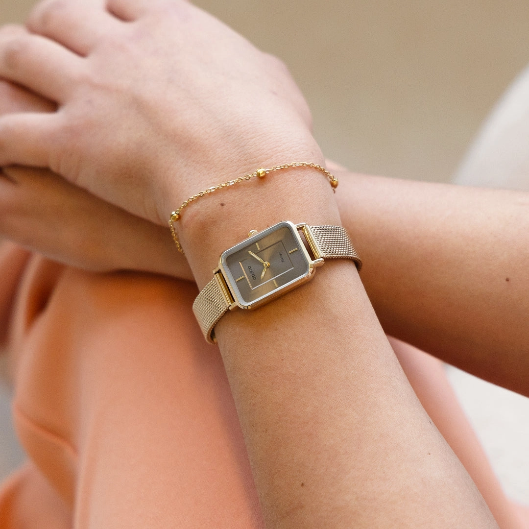 Gold coloured OOZOO watch with metal mesh bracelet - C20353