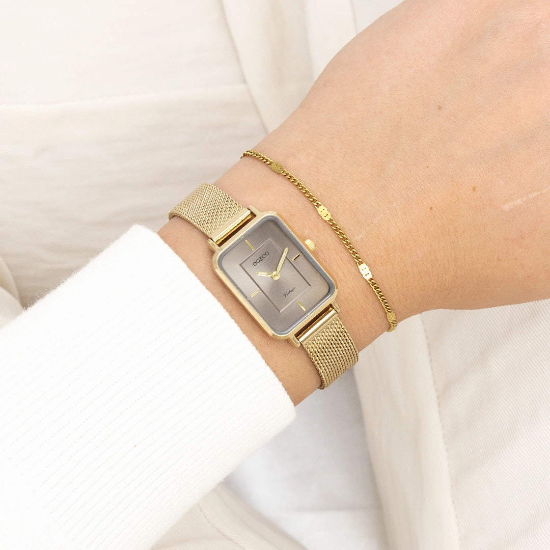 Gold coloured OOZOO watch with metal mesh bracelet - C20353