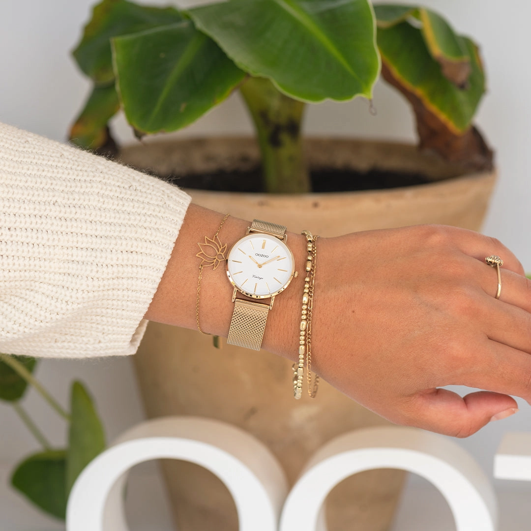 Gold coloured OOZOO watch with metal mesh bracelet - C9911