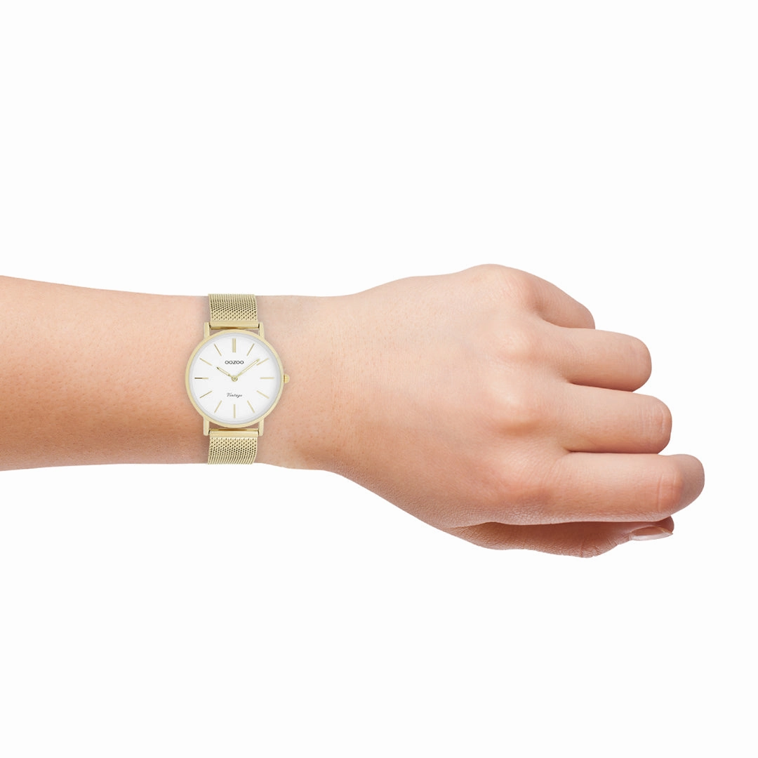 Gold coloured OOZOO watch with metal mesh bracelet - C9911