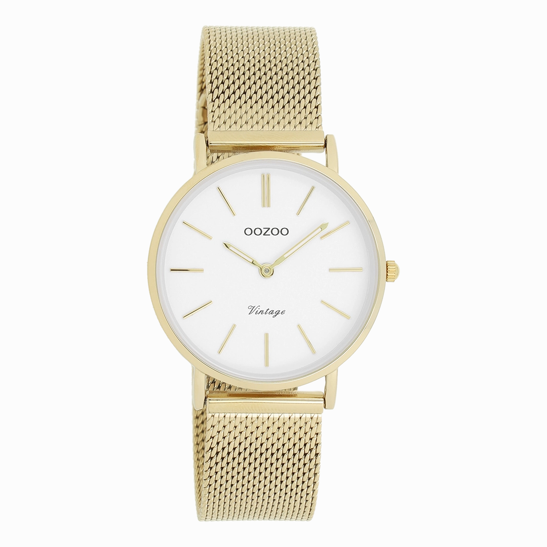 Gold coloured OOZOO watch with metal mesh bracelet - C9911