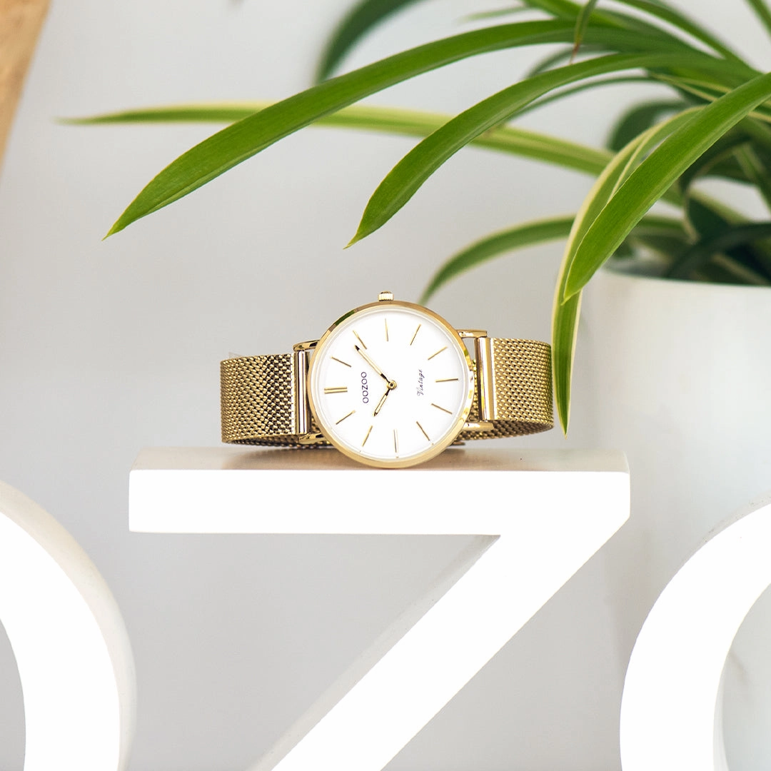 Gold coloured OOZOO watch with metal mesh bracelet - C9911