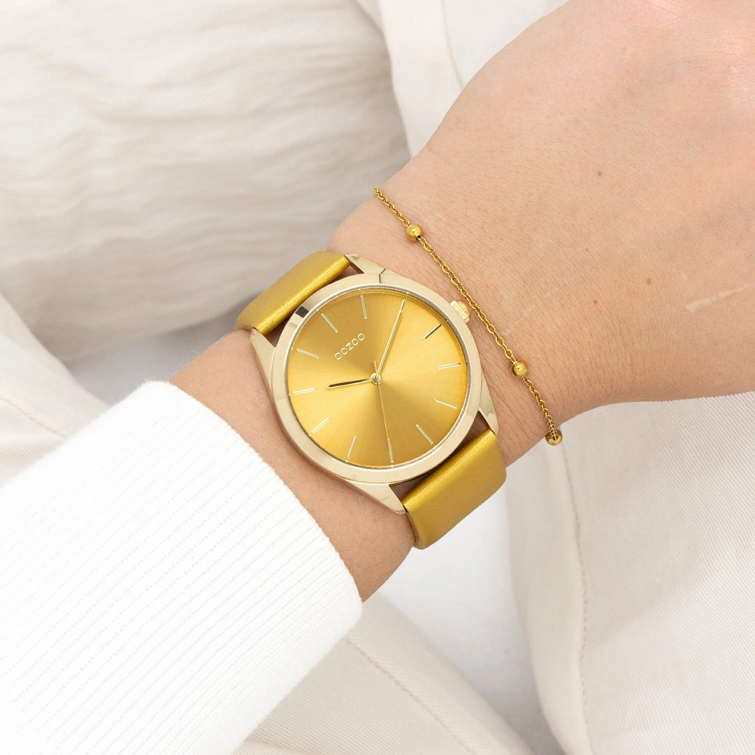 Gold coloured OOZOO watch with ocher yellow leather strap - C11332