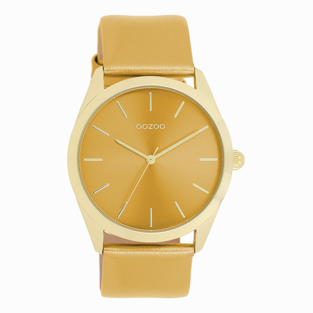 Gold coloured OOZOO watch with ocher yellow leather strap - C11332