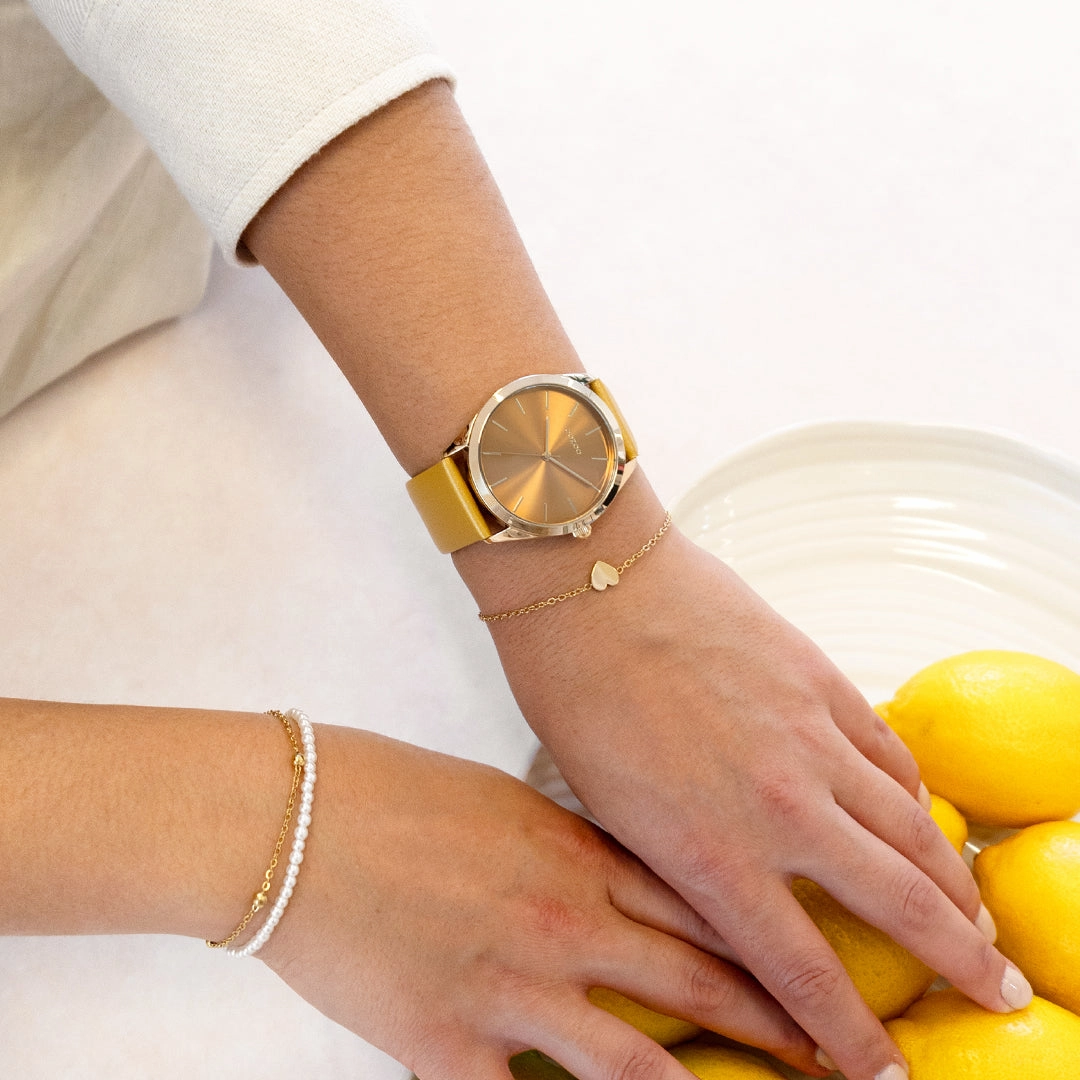 Gold coloured OOZOO watch with ocher yellow leather strap - C11332