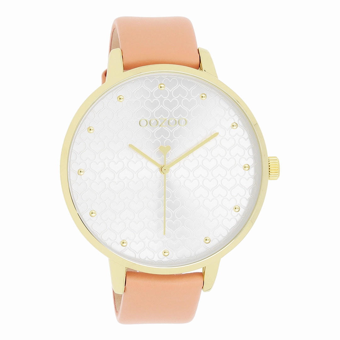 Gold coloured OOZOO watch with peach pink leather strap - C11036