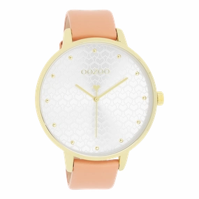 Gold coloured OOZOO watch with peach pink leather strap - C11036
