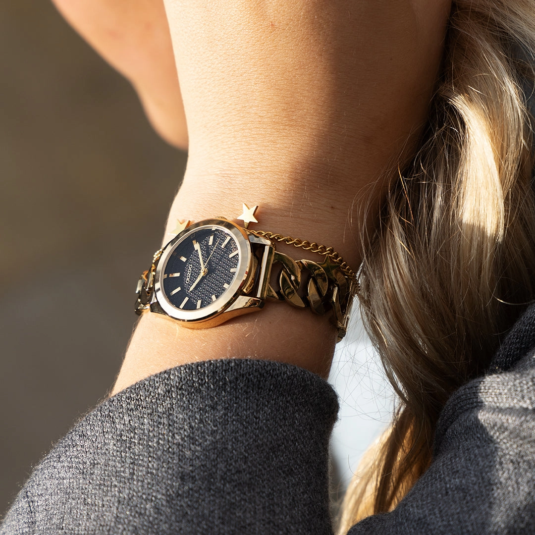 Gold coloured OOZOO watch with petit chain bracelet - C11422