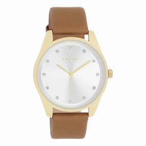 Gold coloured OOZOO watch with sand leather strap - C11046