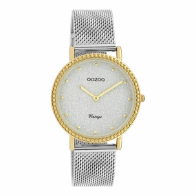 Gold coloured OOZOO watch with silver coloured metal mesh bracelet - C20053