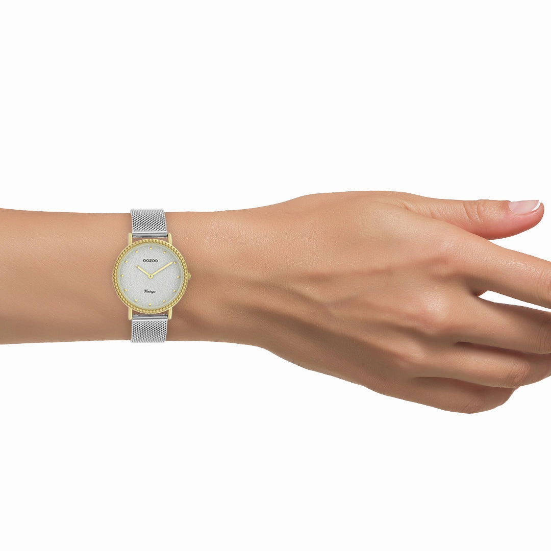 Gold coloured OOZOO watch with silver coloured metal mesh bracelet - C20053