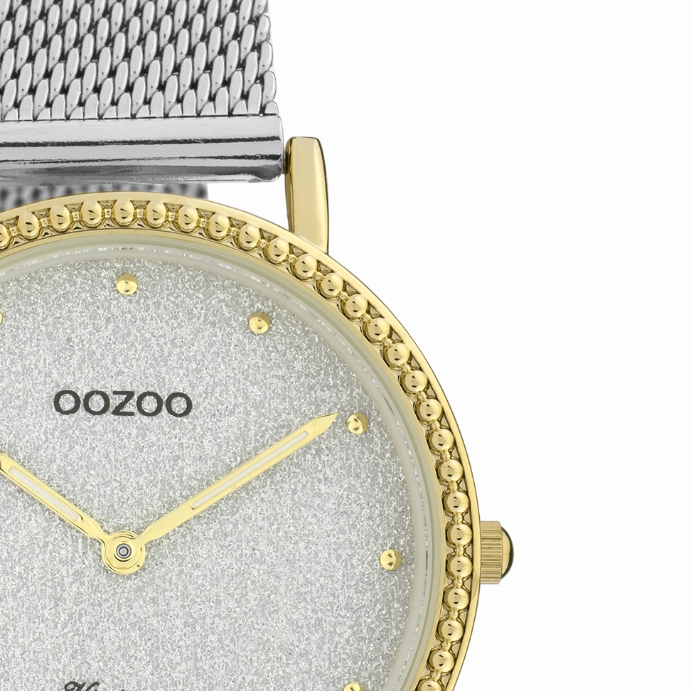 Gold coloured OOZOO watch with silver coloured metal mesh bracelet - C20053