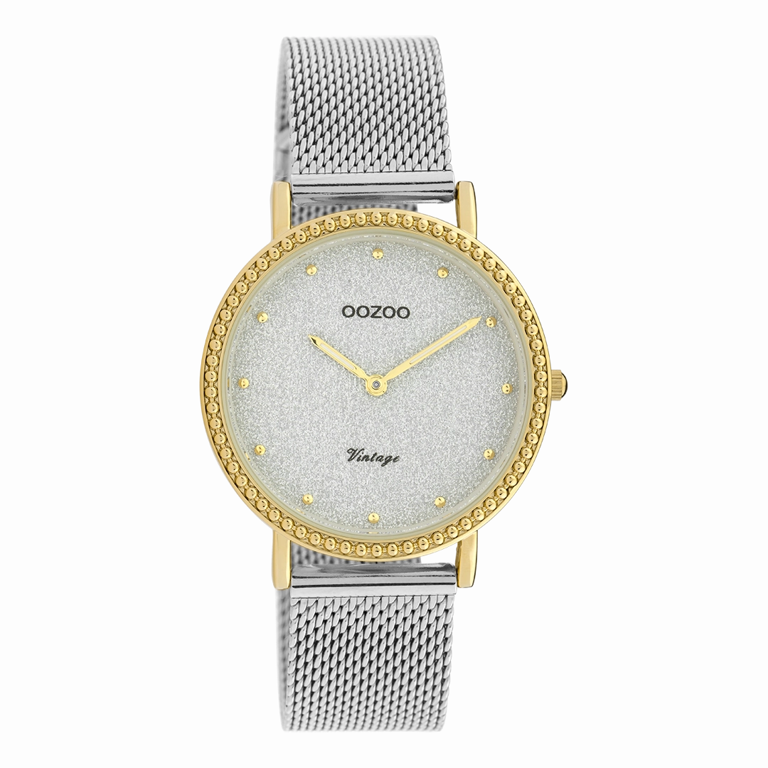 Gold coloured OOZOO watch with silver coloured metal mesh bracelet - C20053