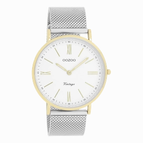 Gold coloured OOZOO watch with silver coloured metal mesh bracelet - C20118