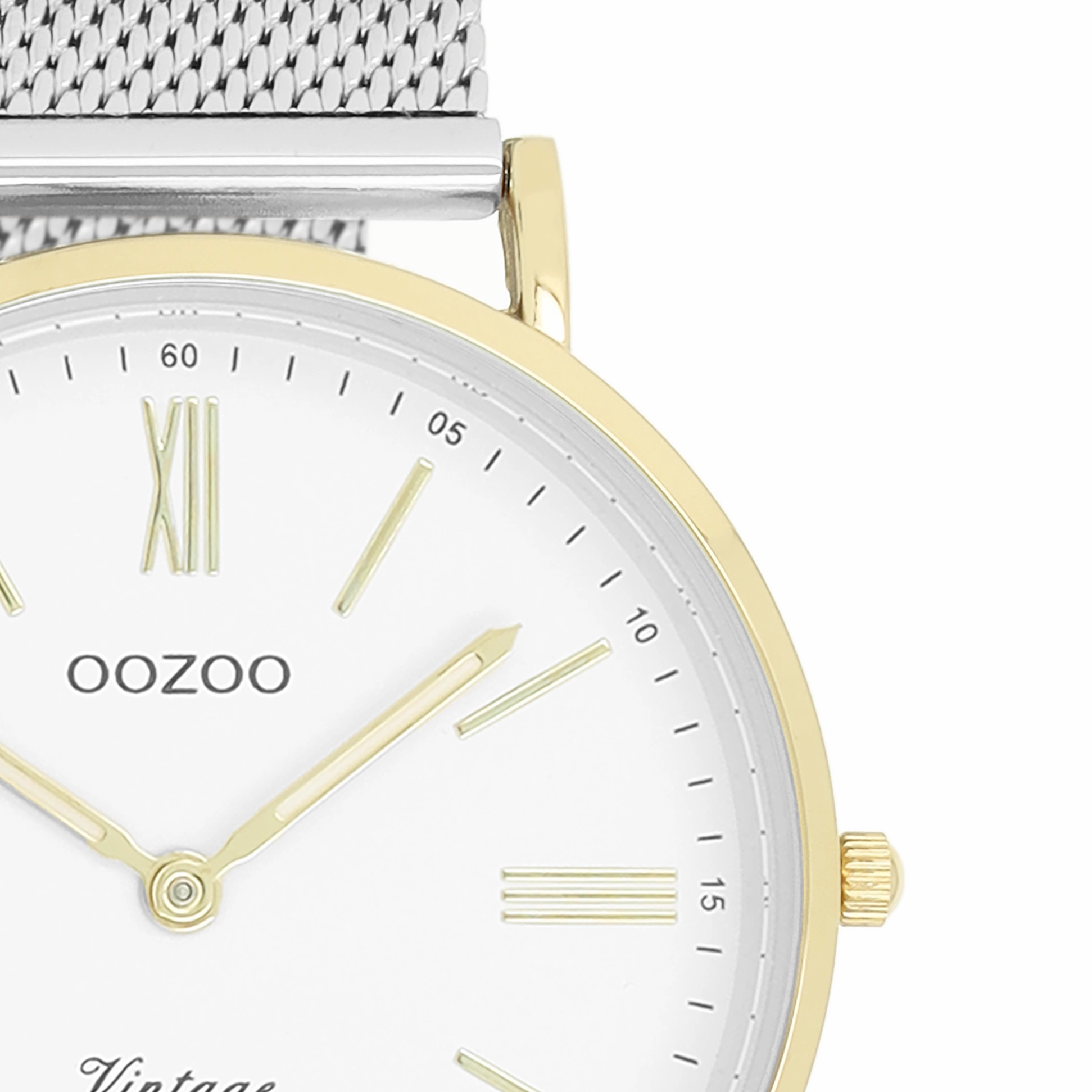 Gold coloured OOZOO watch with silver coloured metal mesh bracelet - C20118