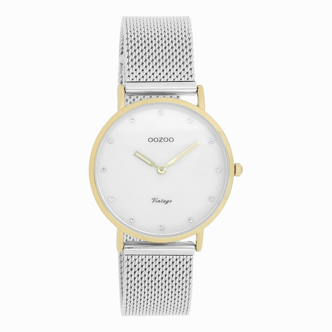 Gold coloured OOZOO watch with silver coloured metal mesh bracelet - C20120