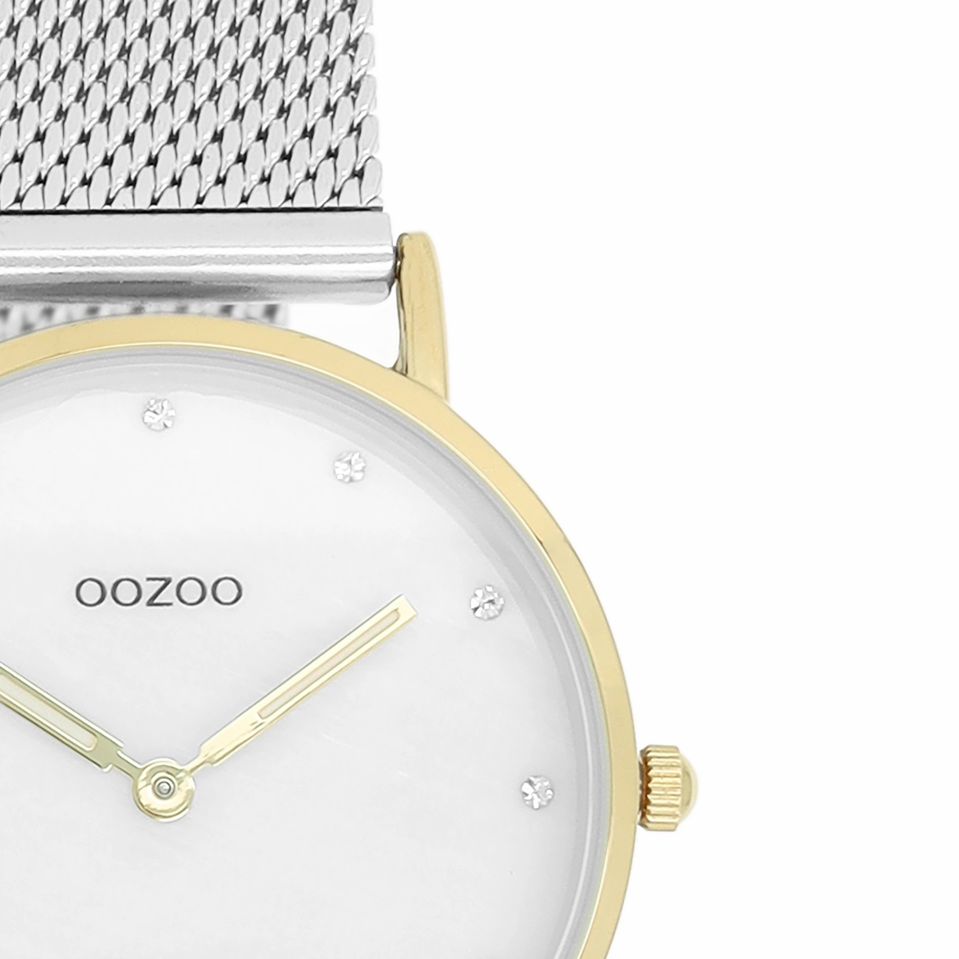 Gold coloured OOZOO watch with silver coloured metal mesh bracelet - C20120