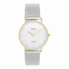 Gold coloured OOZOO watch with silver coloured metal mesh bracelet - C20120