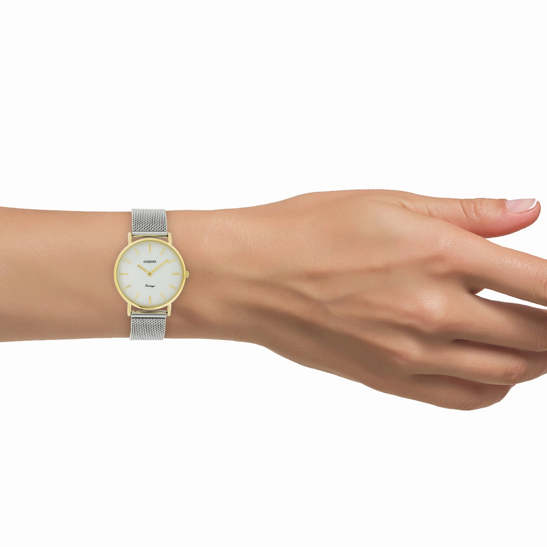 Gold coloured OOZOO watch with silver coloured metal mesh bracelet - C20124