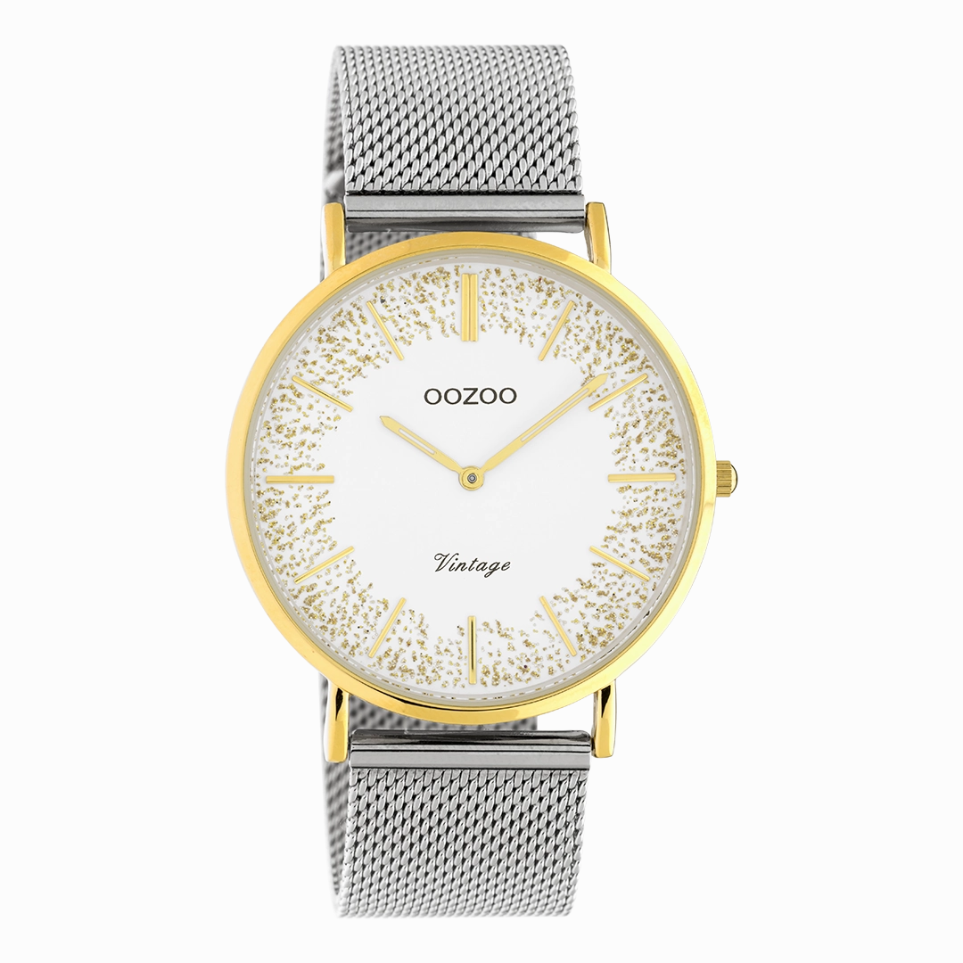 Gold coloured OOZOO watch with silver coloured metal mesh bracelet - C20135
