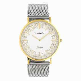 Gold coloured OOZOO watch with silver coloured metal mesh bracelet - C20135