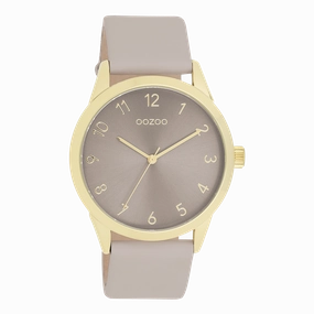 Gold coloured OOZOO watch with taupe leather strap - C11328