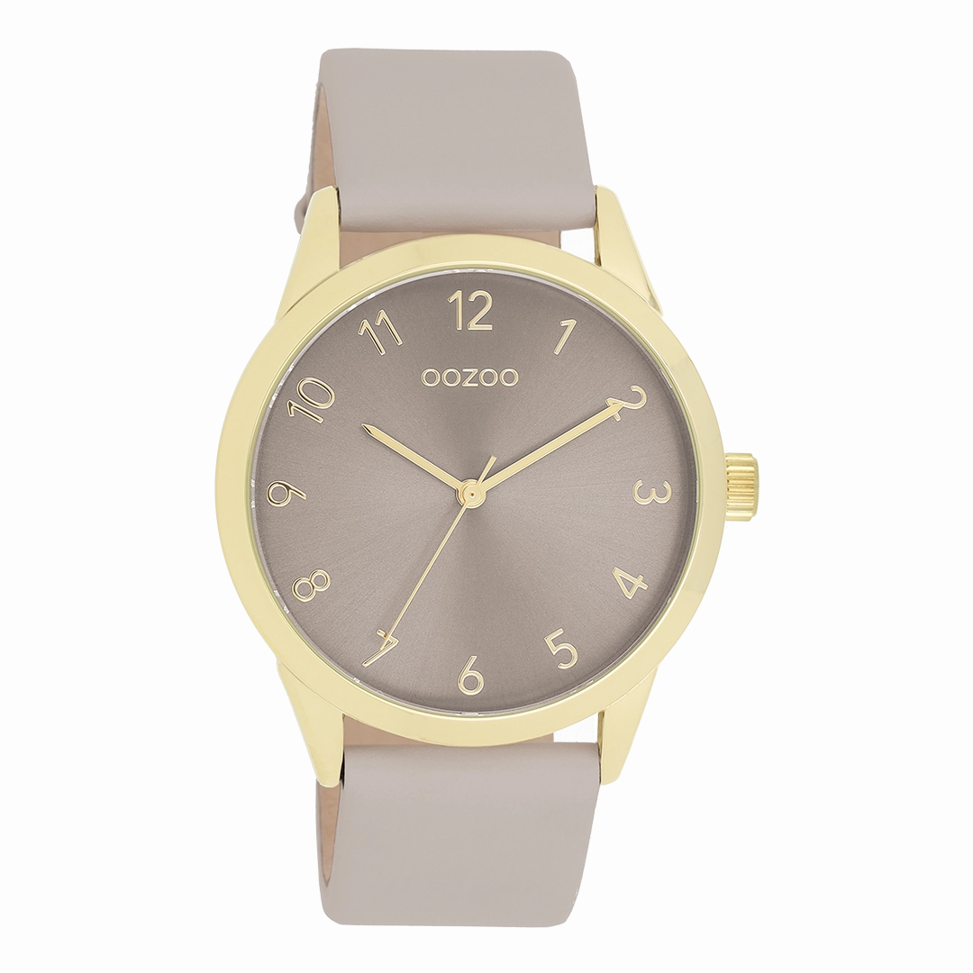 Gold coloured OOZOO watch with taupe leather strap - C11328