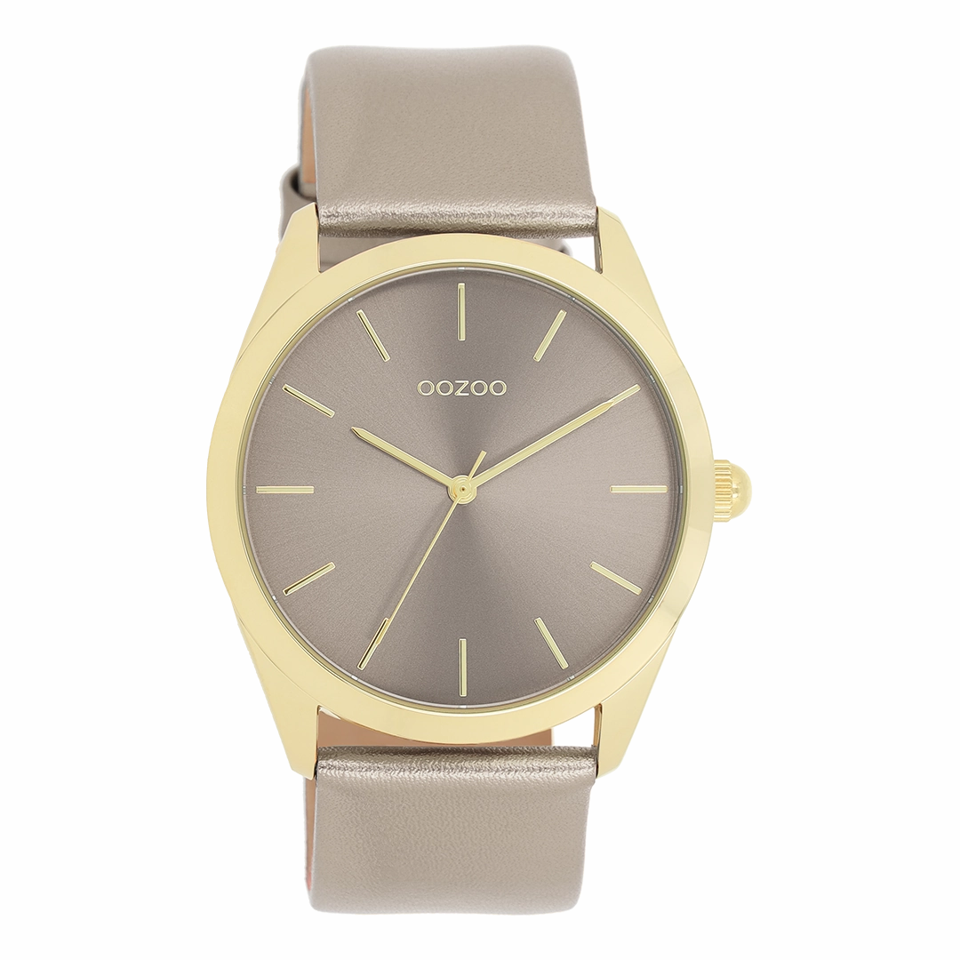 Gold coloured OOZOO watch with taupe leather strap - C11333