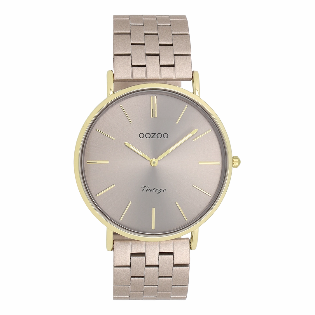 Gold coloured OOZOO watch with taupe stainless steel bracelet - C20404