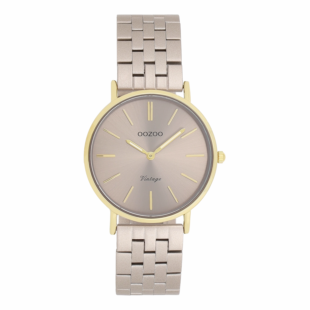 Gold coloured OOZOO watch with taupe stainless steel bracelet - C20409