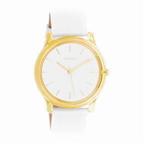 Gold coloured OOZOO watch with white leather strap - C11136