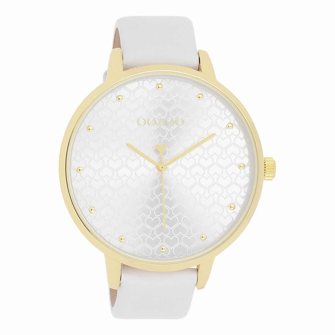 Gold coloured OOZOO watch with white leather strap - C11158