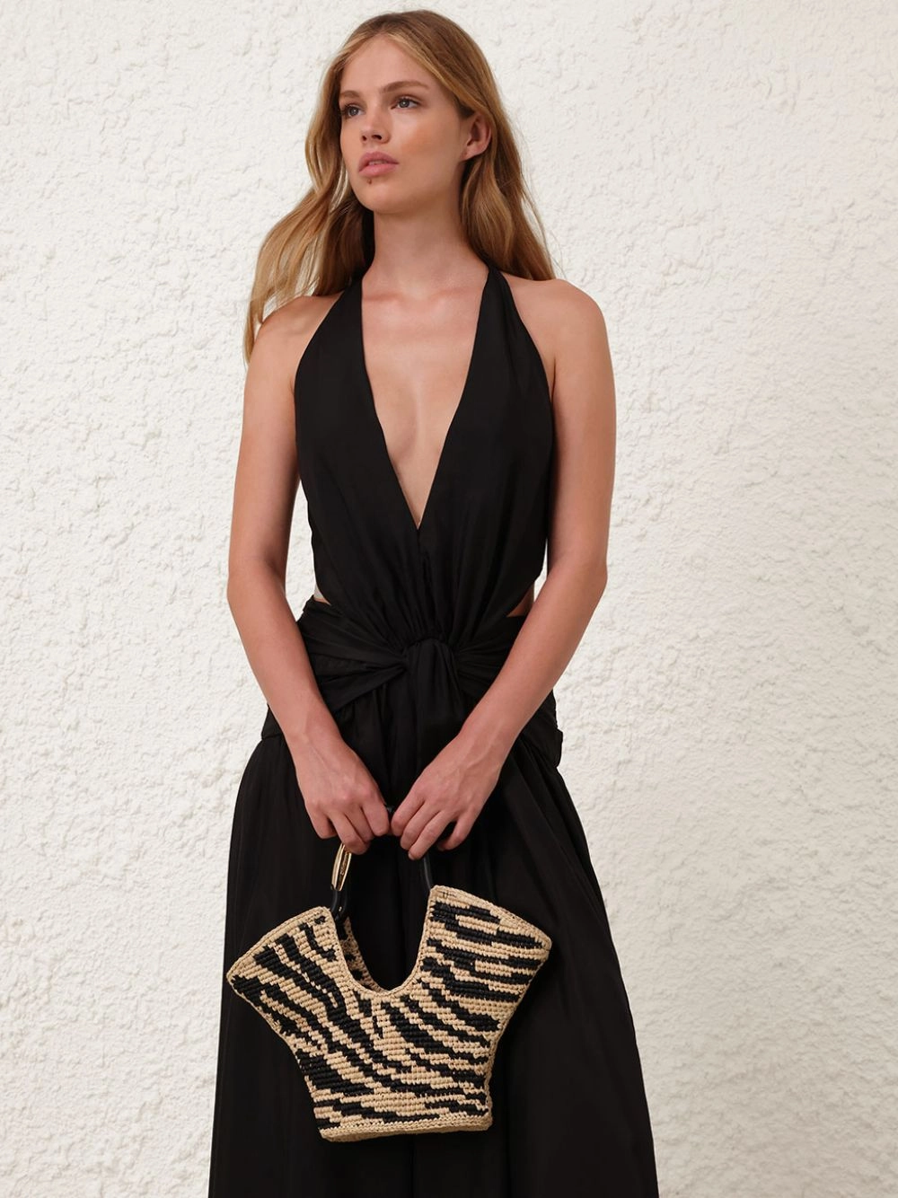 Goldentime Black Zebra Raffia Small Tote