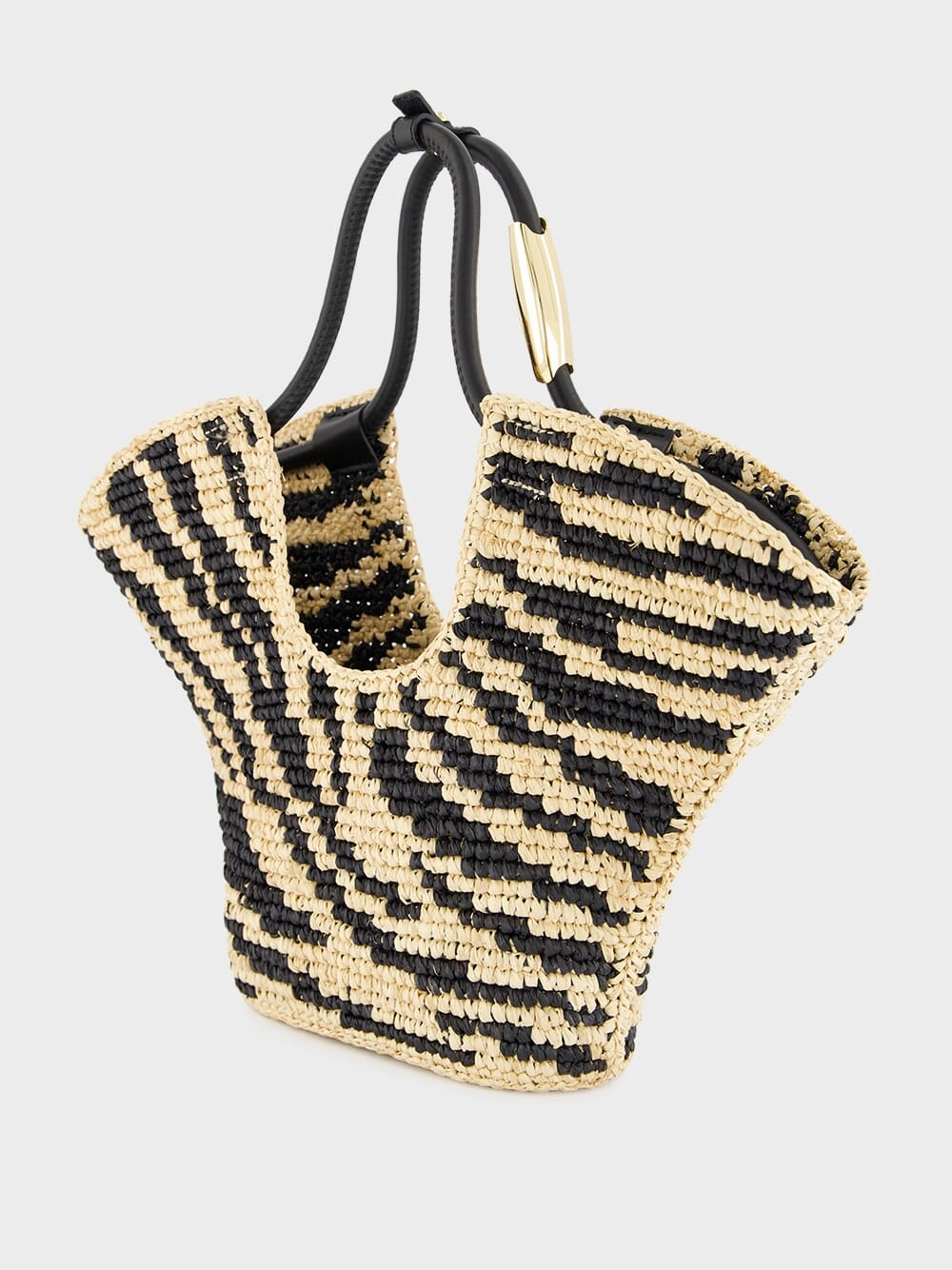 Goldentime Black Zebra Raffia Small Tote