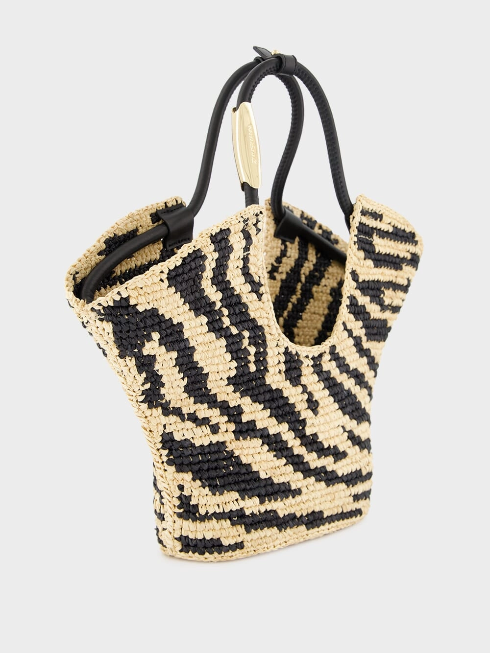 Goldentime Black Zebra Raffia Small Tote