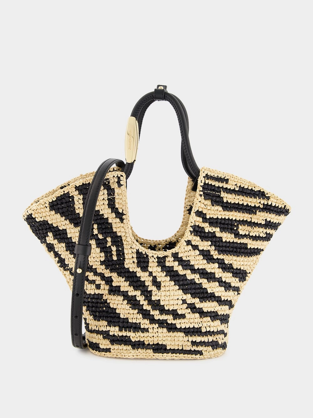 Goldentime Black Zebra Raffia Small Tote