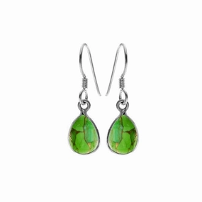 Green Mohave Turquoise Sterling Silver Teardrop Drop Earrings