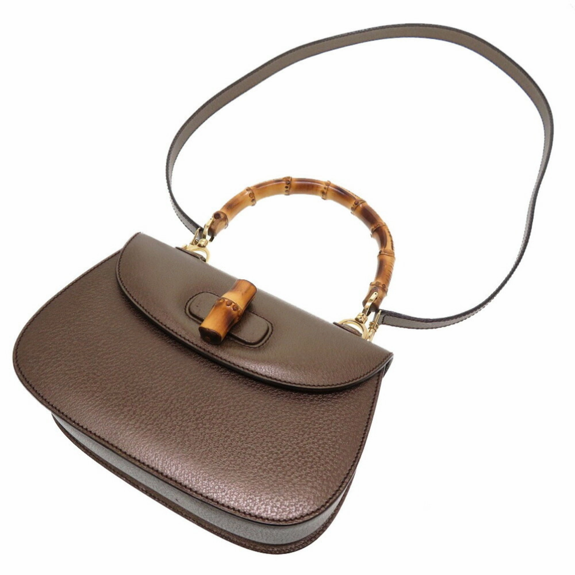 Gucci  Bamboo Leather Handbag Shoulder Bag (Pre-Owned)