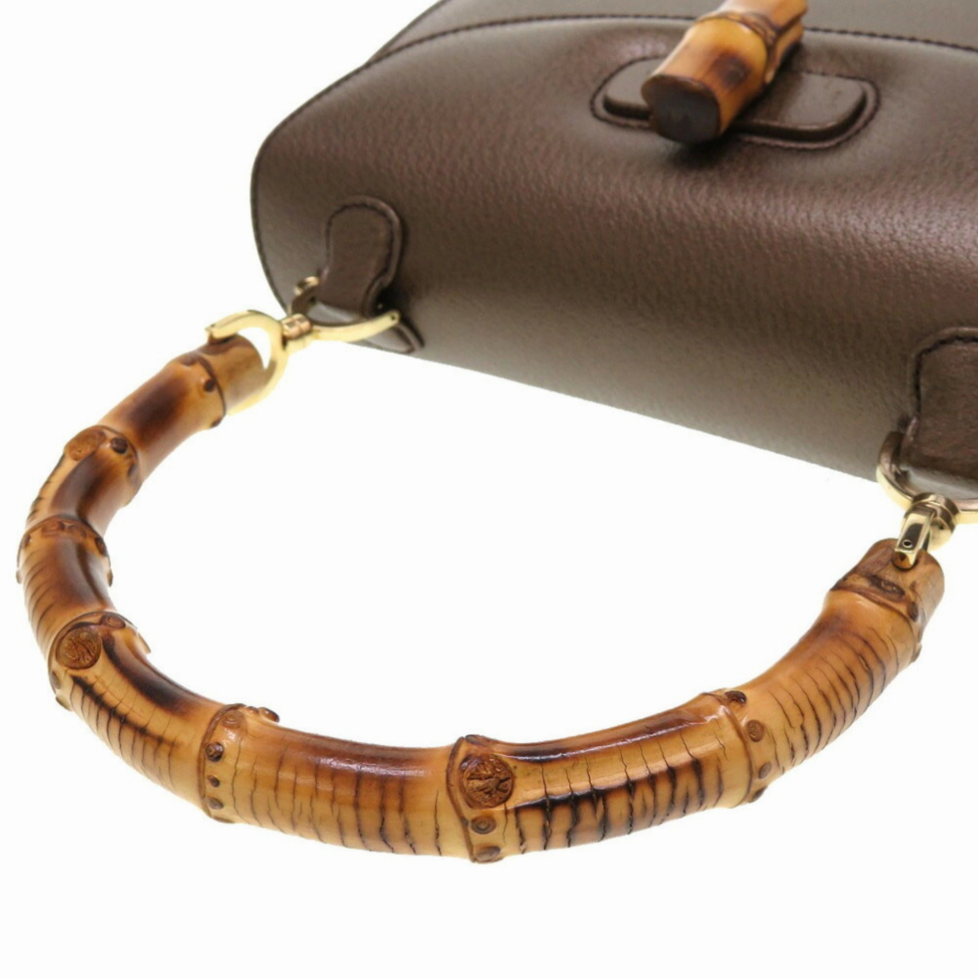 Gucci  Bamboo Leather Handbag Shoulder Bag (Pre-Owned)