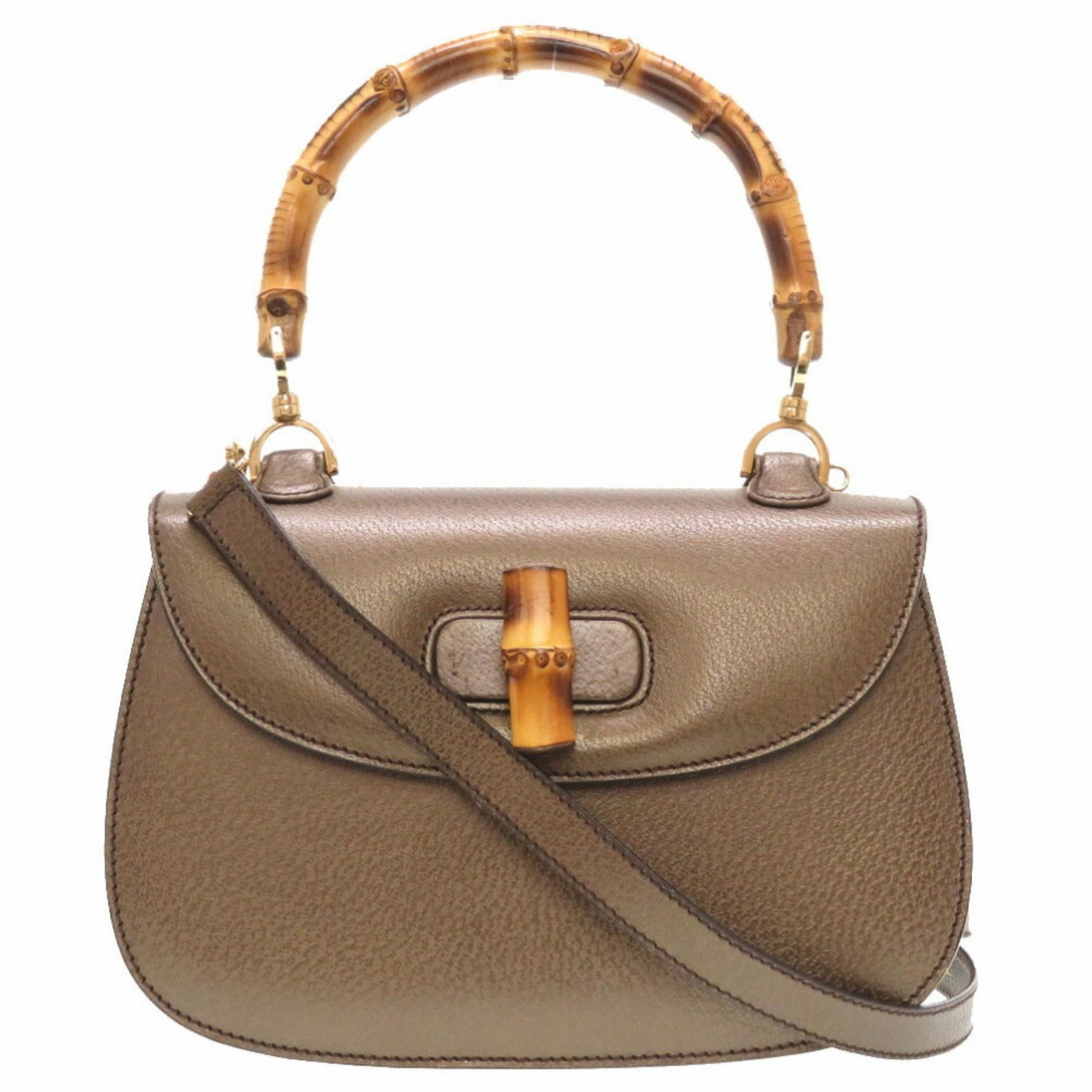Gucci  Bamboo Leather Handbag Shoulder Bag (Pre-Owned)