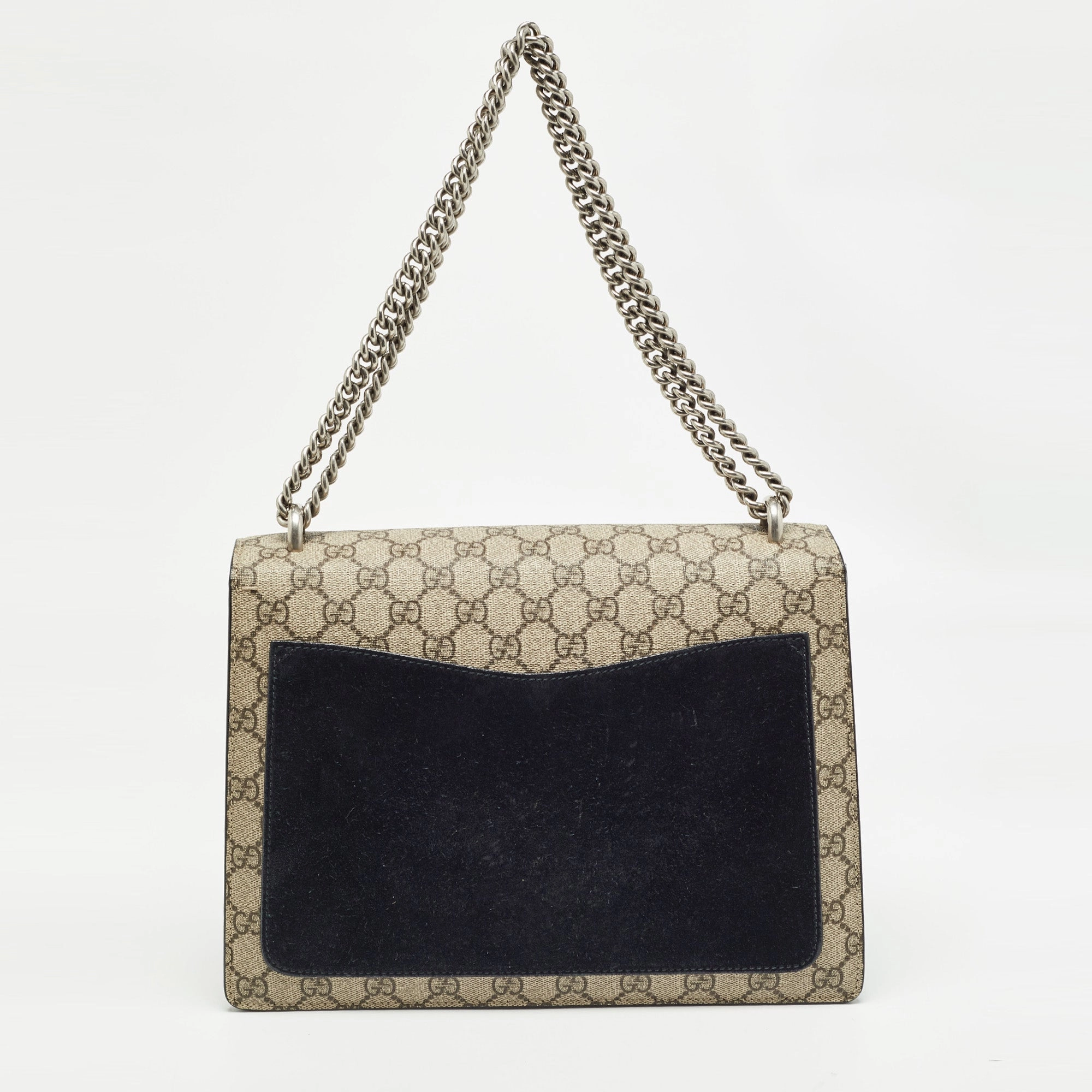 Gucci Black/beige Gg Supreme Canvas And Suede Medium Dionysus Shoulder Bag