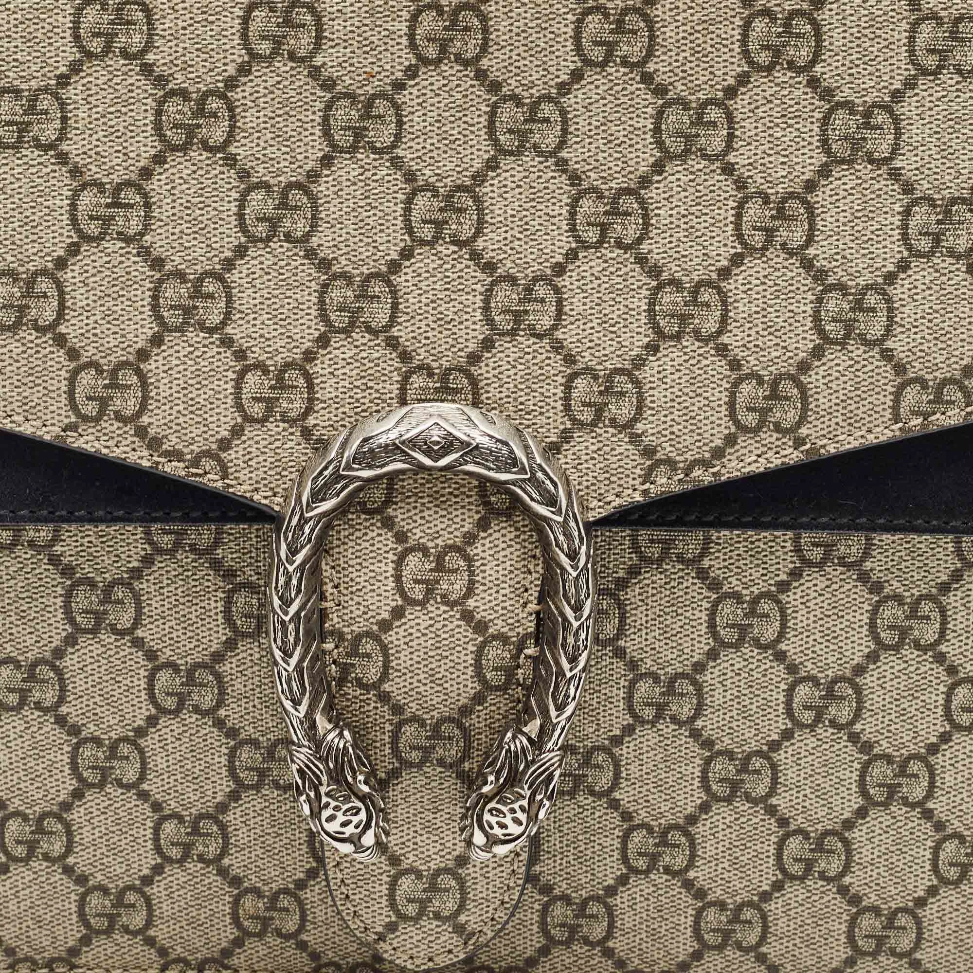 Gucci Black/beige Gg Supreme Canvas And Suede Medium Dionysus Shoulder Bag