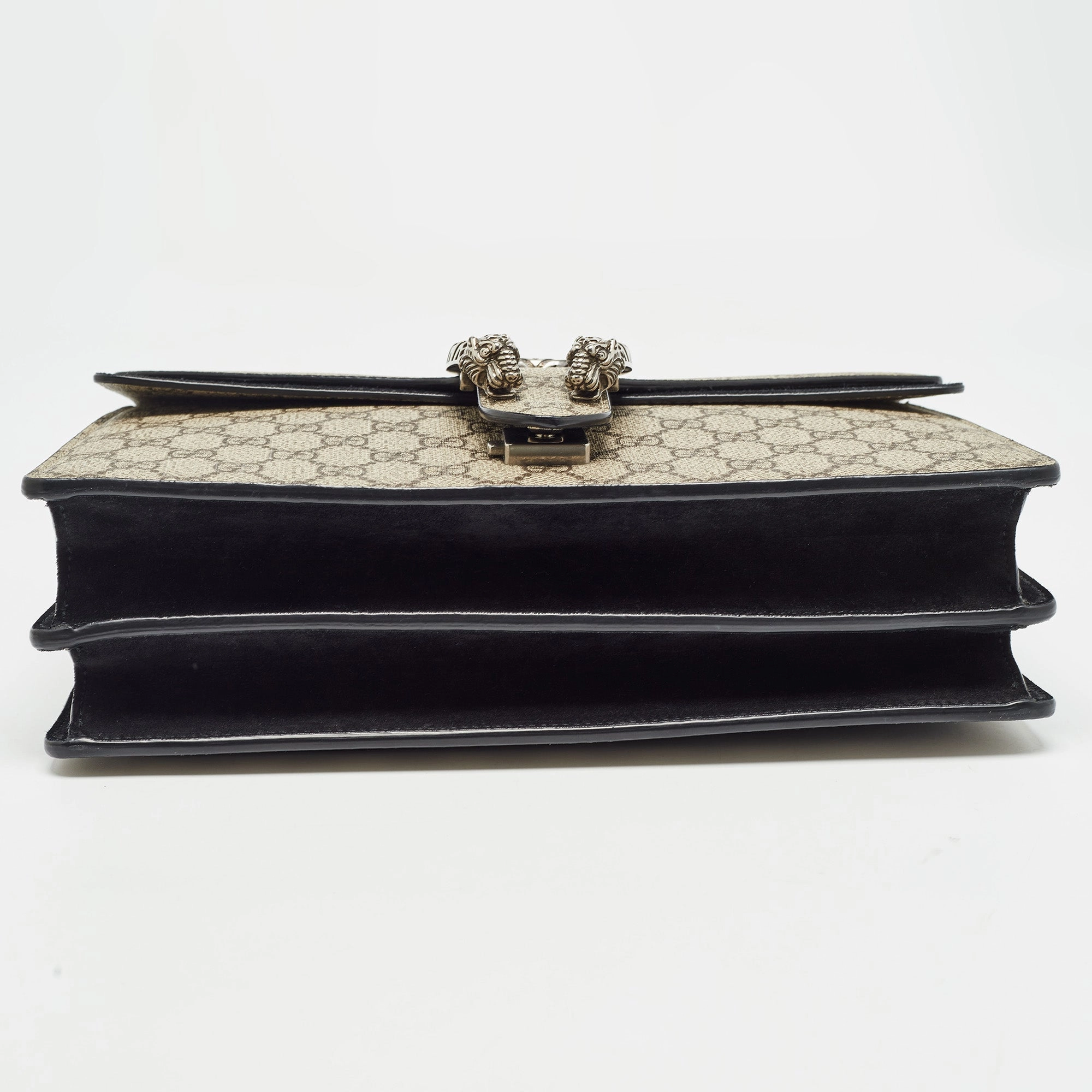 Gucci Black/beige Gg Supreme Canvas And Suede Medium Dionysus Shoulder Bag